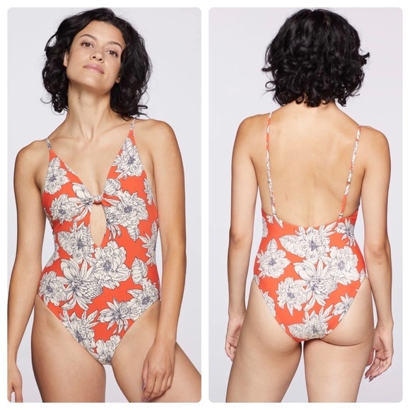 KIKIRIO Melo Knotted One-Piece Swimsuit in Botanical Mars, Orange, Small, NWOT! - Picture 1 of 10